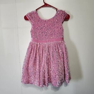 Alisa & Leo Girls Pink Sequin Dress Velvet Waistband Party Holiday Size 10